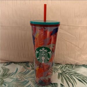 Starbucks Tumbler Hibiscus Leaf 24 oz Red Acrylic Cold Cup Summer 2020